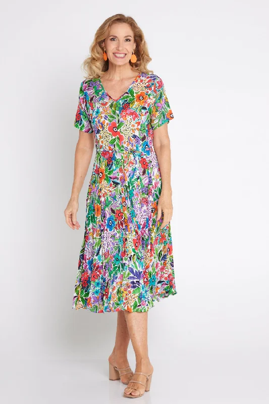 Short Sleeve Godet Dress - Welwyn Floral