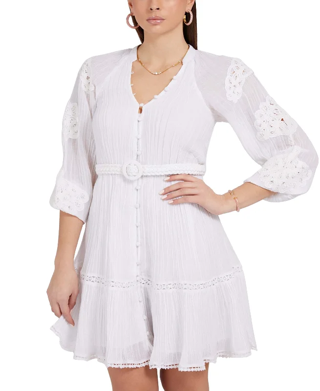 Women's Arita Belted Crochet-Detail Shirtdress