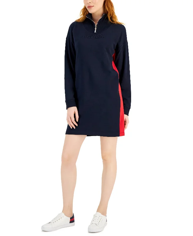 Women's Mock-Neck Long-Sleeve Sweatshirt Dress