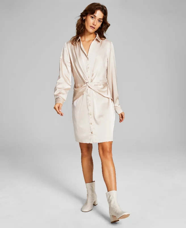 Women's Twisted Long-Sleeve Shirtdress