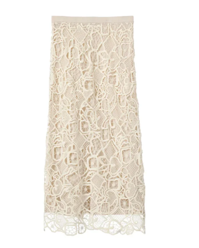 Warm White Shay Lace Midi Skirt