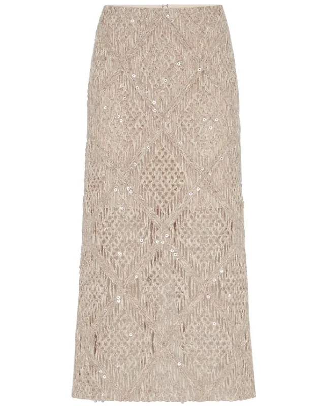 Panama Argyle Embellished Column Midi Skirt