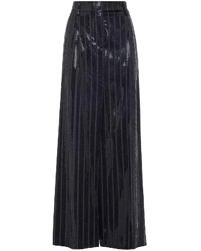 Dark Grey Pinstripe Paillette Column Midi Skirt