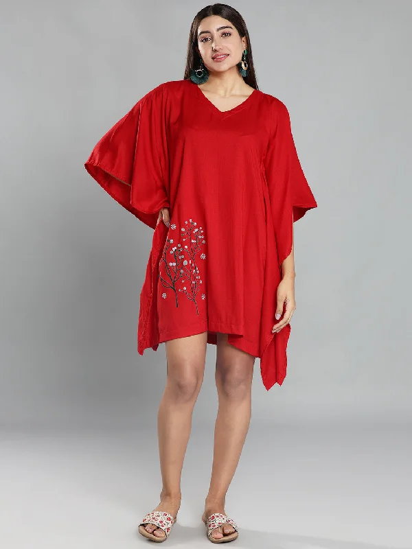 Red Rayon Kaftan - Jolly