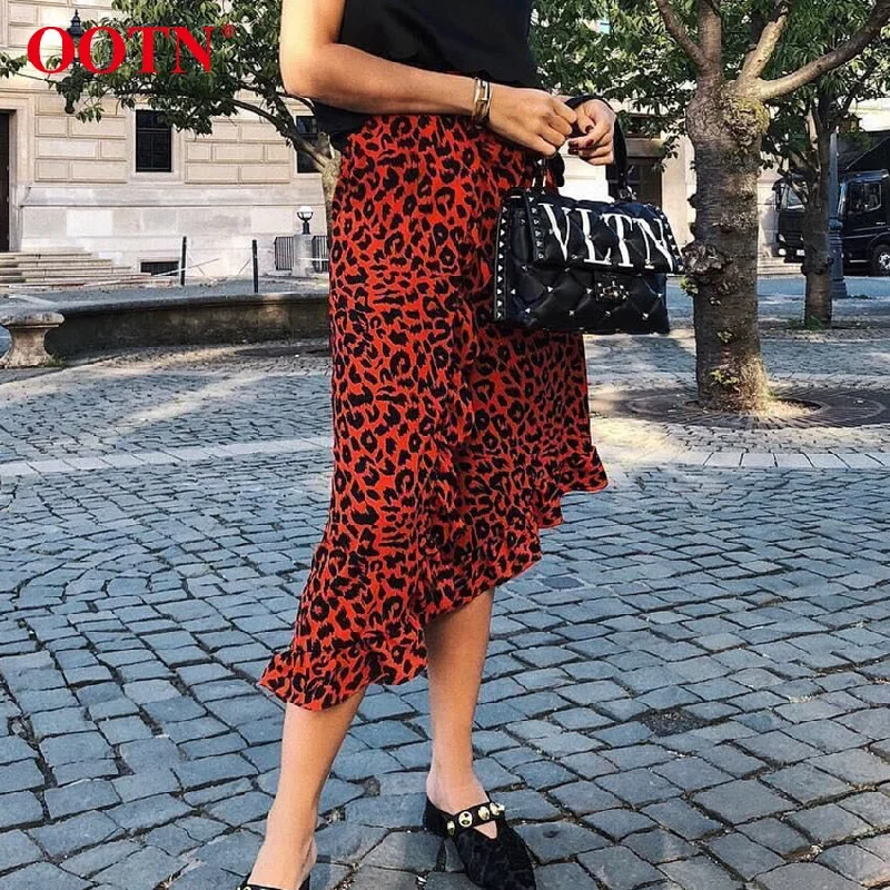 Leopard Long Skirt Women High Waist Midi Skirt