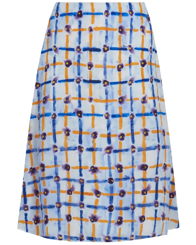 Light Blue Saraband Print Midi Skirt