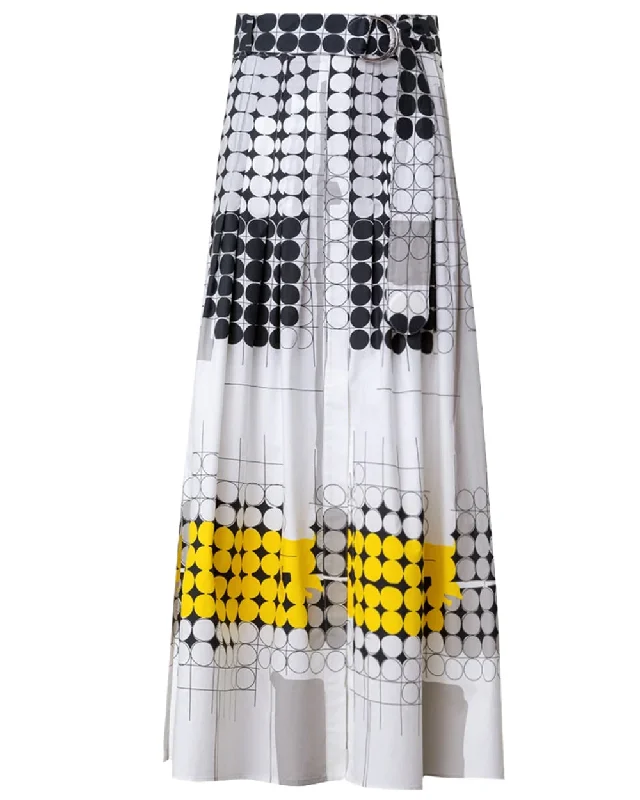 Cream Tin Yellow Skyscraper Facade Midi Skirt