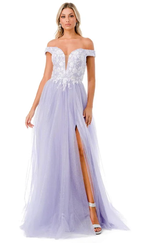 Aspeed Design L2770T - Off Shoulder Tulle Prom Dress