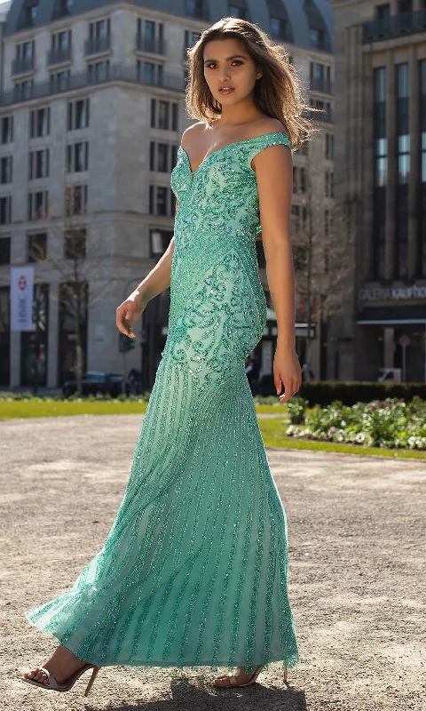 Chic and Holland - AN1488 Sequined Off-Shoulder Modest Prom Dress