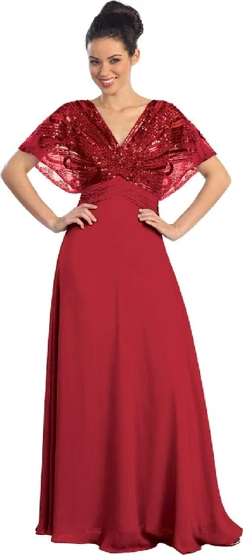 Elizabeth K - GL1145 Sequined V-neck Chiffon A-line Dress