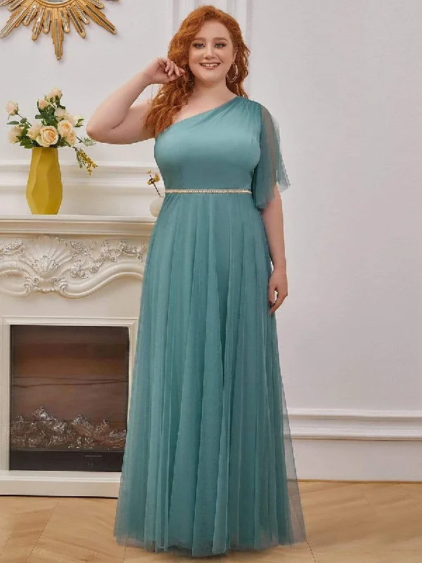 Fashion Plus Size Beaded Waist Tulle Bridesmaid Dress