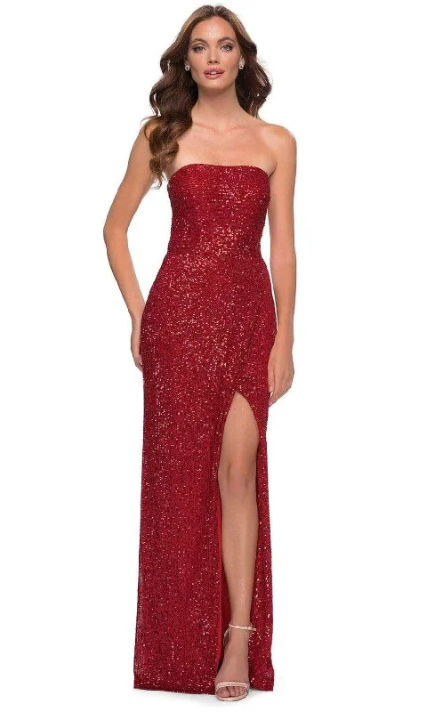 La Femme - 29681 Sequined Faux Wrap High Slit Junior Prom Dress