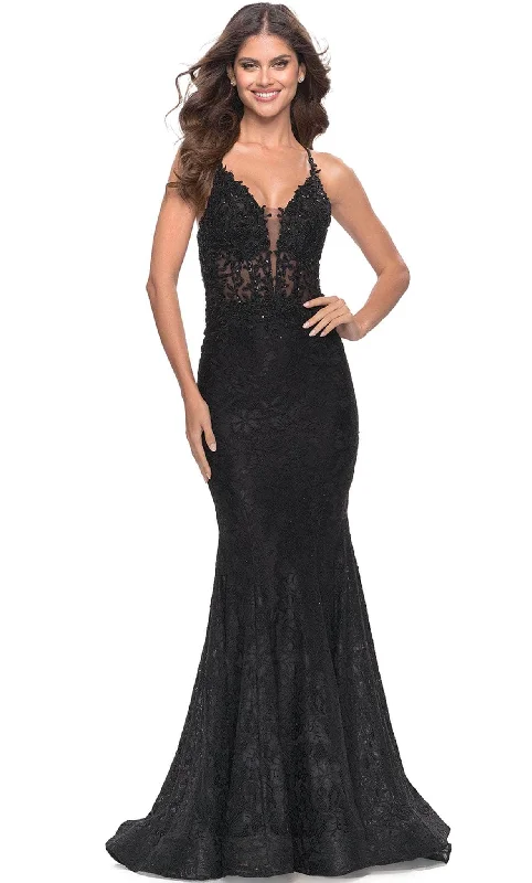 La Femme 31265 - Lace Applique Trumpet Long Prom Dress