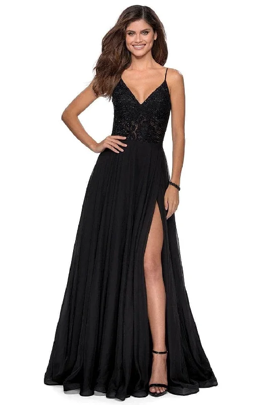 La Femme - Lace V-Neck A-Line Prom Dress 28664SC