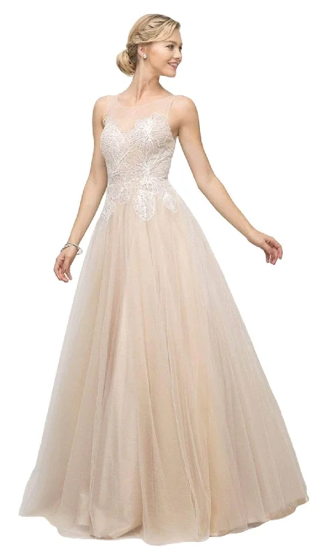 Ladivine UE009 - Lace Bodice and Illusion Neckline Bridesmaid Dress