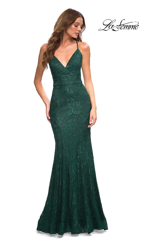 Stretch-Lace La Femme Long Prom Dress with Train