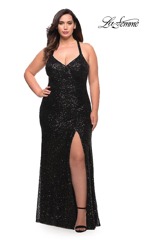 La Femme Fitted Long Sequin Plus-Size Prom Dress