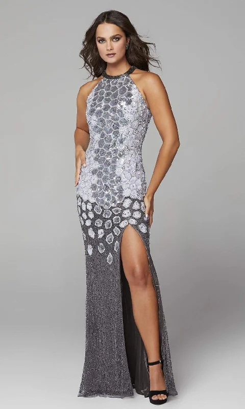 Primavera Couture - 3642 Sequin Halter Dress with Slit