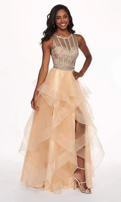 Rachel Allan - Beaded Ruffle Tulle Ruffle High-Low Prom Dress 6512