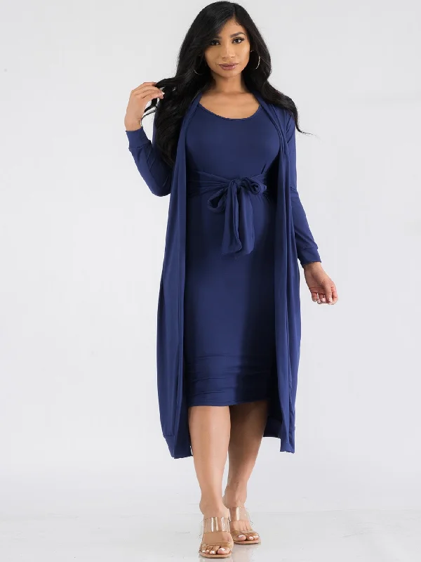 Rochelle Plus Size 2 Piece Dress Set in Navy