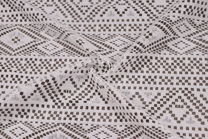 White Geometric Lace Polyester Fabric