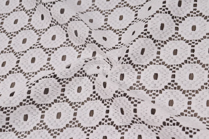 White Geometric Lace Polyester Fabric