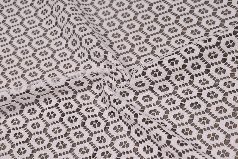 White Geometric Lace Polyester Fabric