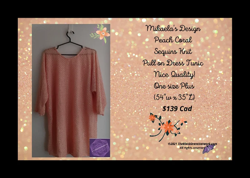 Mikaela's Design Peach Coral Sequins Knit Dress Tunic Plus size (see measures) Very Nice Quality!