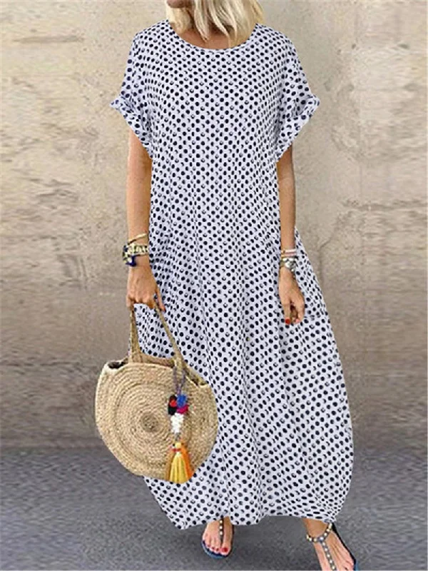 Summer Polka Dot Print Short Sleeve Plus Size Dress