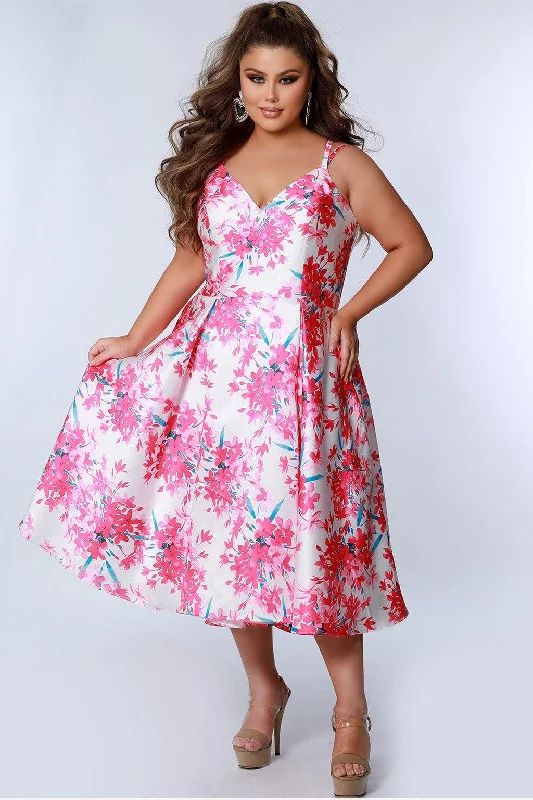 Sydneys Closet CE2209 Plus Size Floral Tea Length Dress