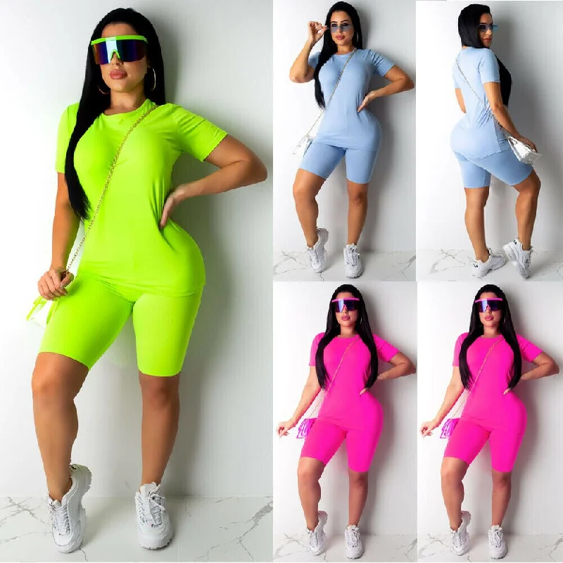 2pcs Summer Sexy Women Bodycon Jumpsuit Set Solid Crop Top+Shorts Casual Outfits Slim Clubwear Sports Suit