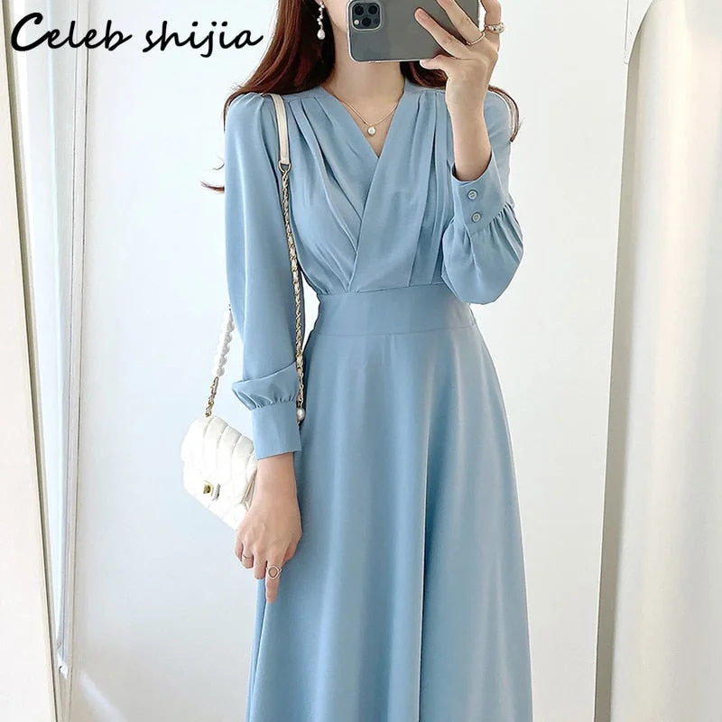 Spring Elegant Apricot Dress Woman V-neck Long-sleeve Clothing Korean High Waist Vestido Dress Female Business Bodycon 2023