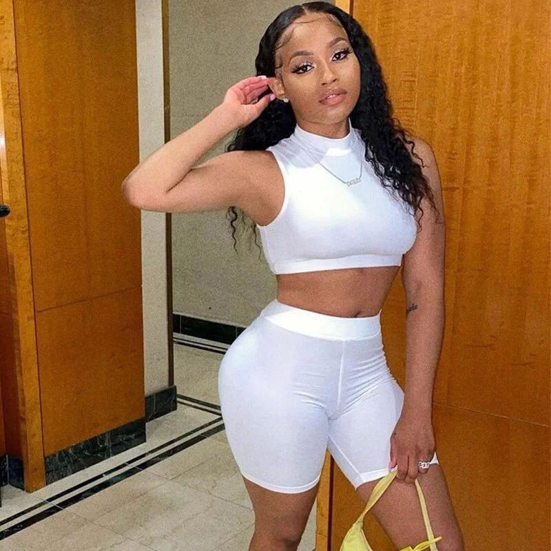 Womens Two Piece Shorts Sets 2023 Biker Shorts 2 Piece Sets Womens Outfits Summer Clothes Bodycon Co Ord Set Women Tracksuit